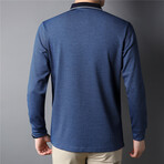 Contrast Tipped Collar Long Sleeve Polo Shirt // Blue (M)