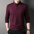 Thermal Texture Long Sleeve Polo Shirt // Burgundy (XL)