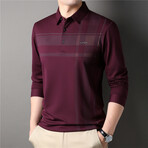 Hint O' Plaid Long Sleeve Polo Shirt // Burgundy (3XL)