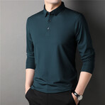 Thermal Texture Long Sleeve Polo Shirt // Green (L)