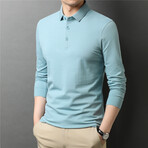 Solid Long Sleeve Polo Shirt // Teal (M)