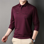 Geo Text Long Sleeve Polo Shirt // Burgundy (3XL)