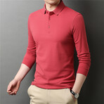 Solid Long Sleeve Polo Shirt // Red (M)