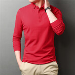 Solid Long Sleeve Polo Shirt // Red (L)