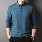 Thermal Texture Long Sleeve Polo Shirt // Blue (2XL)