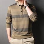 Neutral Stripes Long Sleeve Polo Shirt // Tan (XL)