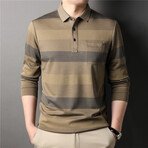 Neutral Stripes Long Sleeve Polo Shirt // Tan (XL)