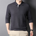 Thermal Texture Long Sleeve Polo Shirt // Gray (2XL)