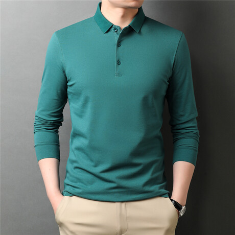 Solid Long Sleeve Polo Shirt // Green (M)