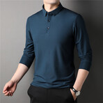 Thermal Texture Long Sleeve Polo Shirt // Blue (XL)