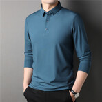 Thermal Texture Long Sleeve Polo Shirt // Blue (2XL)