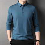 Thermal Texture Long Sleeve Polo Shirt // Blue (2XL)