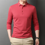 Solid Long Sleeve Polo Shirt // Red (M)