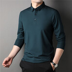 Thermal Texture Long Sleeve Polo Shirt // Green (L)