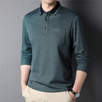 Solid Long Sleeve Polo Shirt // Green (XL)