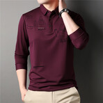 Geo Text Long Sleeve Polo Shirt // Burgundy (3XL)