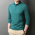 Solid Long Sleeve Polo Shirt // Green (L)