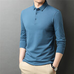 Solid Long Sleeve Polo Shirt // Blue (L)