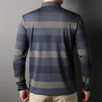 Neutral Stripes Long Sleeve Polo Shirt // Blue (L)