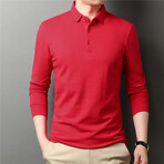 Solid Long Sleeve Polo Shirt // Red (L)