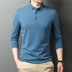 Solid Long Sleeve Polo Shirt // Blue (L)