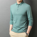 Solid Long Sleeve Polo Shirt // Green (XL)