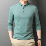 Solid Long Sleeve Polo Shirt // Green (XL)