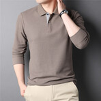 Thermal Texture Long Sleeve Polo Shirt // Light Brown (3XL)