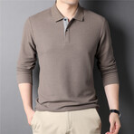 Thermal Texture Long Sleeve Polo Shirt // Light Brown (L)