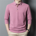 Plaid Placket Long Sleeve Polo Shirt // Pink (2XL)