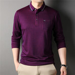 Melange Tipped Long Sleeve Polo Shirt // Purple (XL)