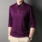 Melange Tipped Long Sleeve Polo Shirt // Purple (2XL)