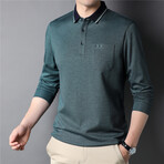 Solid Long Sleeve Polo Shirt // Green (XL)