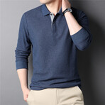 Thermal Texture Long Sleeve Polo Shirt // Blue (M)