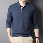 Thermal Texture Long Sleeve Polo Shirt // Blue (3XL)