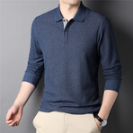 Thermal Texture Long Sleeve Polo Shirt // Blue (4XL)