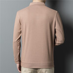 Plaid Placket Long Sleeve Polo Shirt // Brown (2XL)