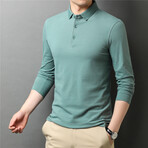 Solid Long Sleeve Polo Shirt // Green (XL)