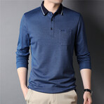 Contrast Tipped Collar Long Sleeve Polo Shirt // Blue (M)