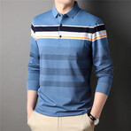 Shoulder Stripe Long Sleeve Polo Shirt // Blue (2XL)