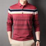 Shoulder Stripe Long Sleeve Polo Shirt // Red (3XL)