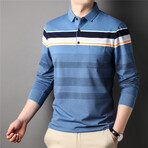 Shoulder Stripe Long Sleeve Polo Shirt // Blue (2XL)