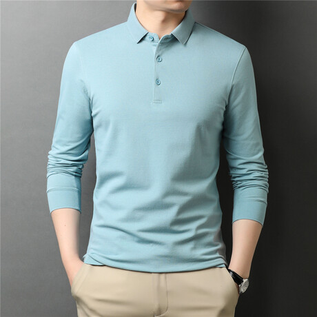 Solid Long Sleeve Polo Shirt // Teal (M)