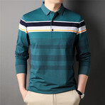 Shoulder Stripe Long Sleeve Polo Shirt // Teal (2XL)