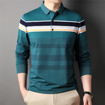 Shoulder Stripe Long Sleeve Polo Shirt // Teal (2XL)