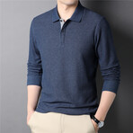 Thermal Texture Long Sleeve Polo Shirt // Blue (L)