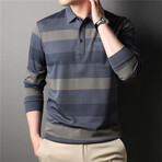 Neutral Stripes Long Sleeve Polo Shirt // Blue (L)