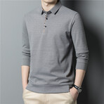 Plaid Placket Long Sleeve Polo Shirt // Gray (XL)