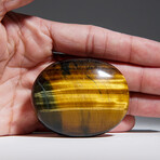 Genuine Polished Golden Tiger's Eye Palm Stone & Velvet Pouch // 65g