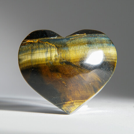 Genuine Polished Tiger's Eye Heart & Velvet Pouch // 200g